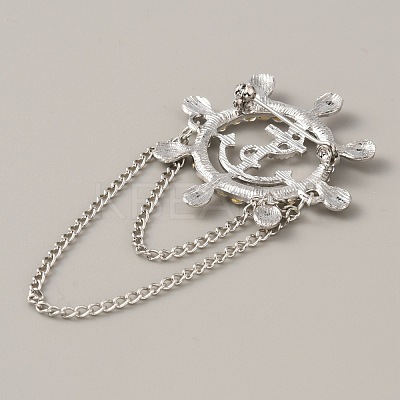 Naval Style Helm & Anchor Rhinestone Brooch for Men Women JEWB-WH0030-01P-1