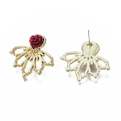 Flower Stud Earrings for Women EJEW-N100-001-NR-1