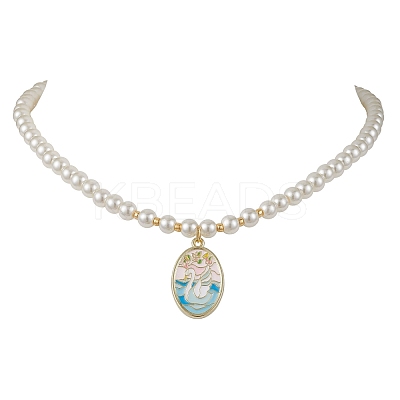 White Glass Pearl Beaded Necklaces NJEW-JN04652-03-1