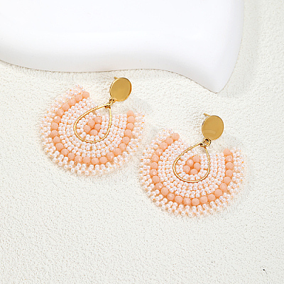 Bohemian Style Fan Glass Seed Beaded Dangle Stud Earrings for Women LS3119-1-1