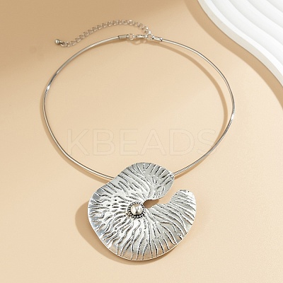 Tibetan Style Alloy Lotus Leaf Pendant Necklaces for Women NJEW-Q343-01AS-1