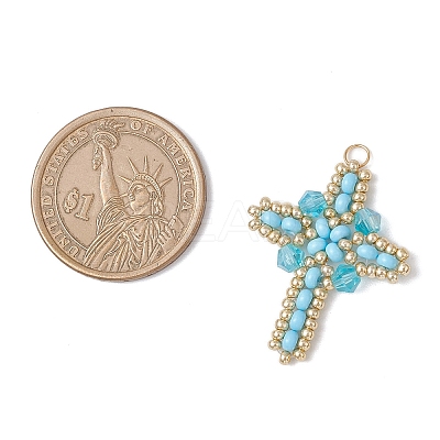 Glass Seed Beaded Cross Pendants PALLOY-MZ00826-06-1