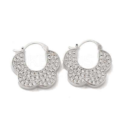 Flower Rack Plating Brass Micro Pave Cubic Zirconia Hoop Earrings EJEW-A027-08P-1