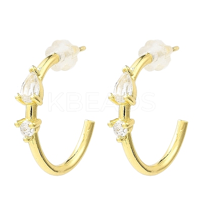 Real 18K Gold Plated Brass Ring Stud Earrings EJEW-L270-10G-02-1