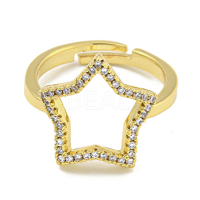 Star Rack Plating Brass Micro Pave Cubic Zirconia Adjustable Rings for Women RJEW-F162-13G-1