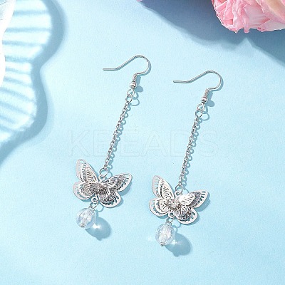 Brass Butterfly Dangle Earrings EJEW-JE06664-1