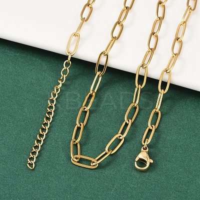 Ion Plating(IP) 304 Stainless Steel Paperclip Chain Necklace for Women X-NJEW-C011-03G-1