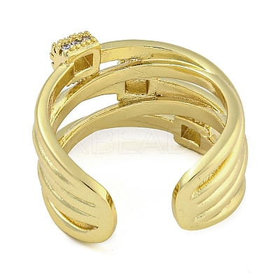 Brass Micro Pave Clear Cubic Zirconia Open Cuff Rings RJEW-Z046-05G-01-1