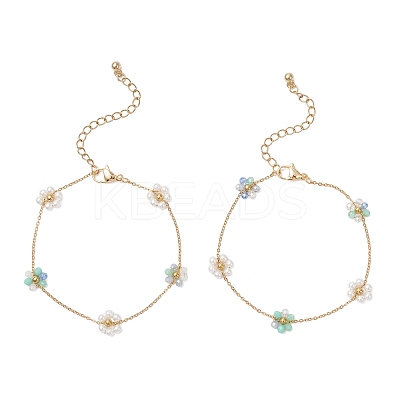 Glass & ABS Plastic Imitation Pearl Beads Link Bracelets BJEW-JB12572-02-1