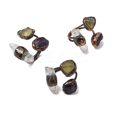 Natural Fluorite & Quartz Crystal Irregular Nugget Open Cuff Ring RJEW-I082-07R-02A-1