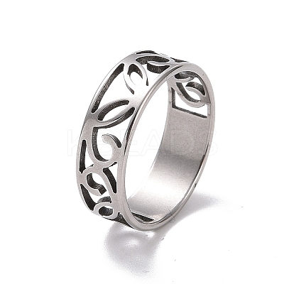 Non-Tarnish 201 Stainless Steel Hollow Leaf Finger Ring for Women RJEW-J051-46P-1