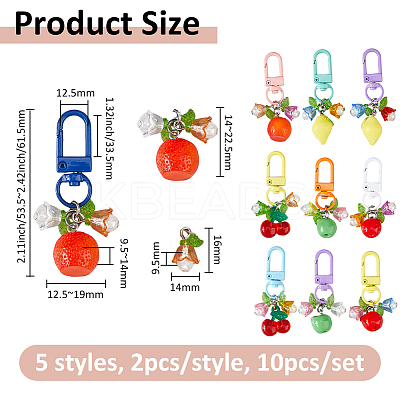 10Pcs 5 Styles Fruit Resin & Acrylic Pendant Decorations HJEW-FH00099-1