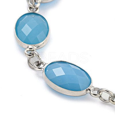 Oval Faceted Glass Link Chain Bracelets BJEW-C059-01B-P-1