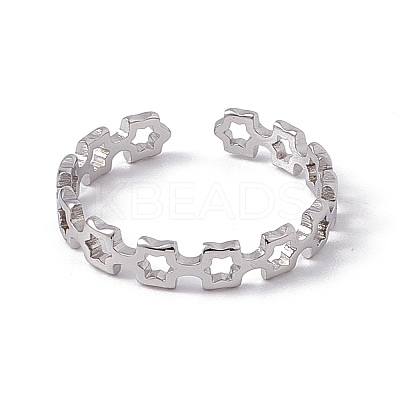 Non-Tarnish 201 Stainless Steel Ring Hollow Out Square Open Cuff Ring for Women RJEW-C045-11P-1