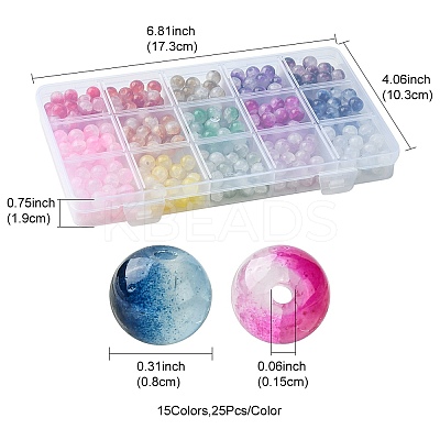 375Pcs 15 Colors Crackle Baking Paint Imitation Jade Glass Beads Sets DGLA-FS0001-06-1