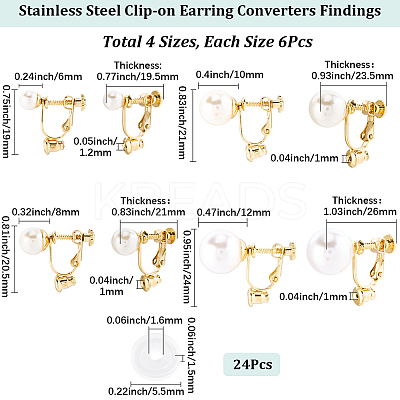 24Pcs 4 Styles 316 Surgical Stainless Steel Clip-on Earring Converters Findings STAS-SC0010-35G-1