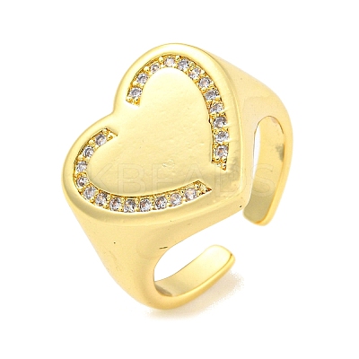 Brass Micro Pave Clear Cubic Zirconia Open Cuff Ring for Women RJEW-M173-02C-G-1