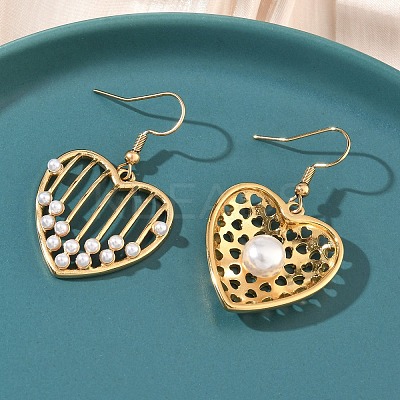Heart 304 Stainless Steel Acrylic Imitation Pearl Dangle Earrings EJEW-B156-09G-1
