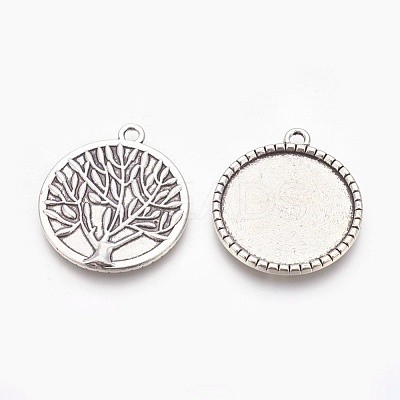 Flat Round with Tree of Life Tibetan Style Pendant Cabochon Settings TIBEP-K020kg-06AS-NR-1