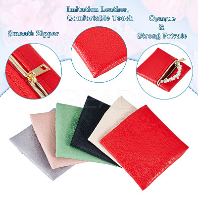 6Pcs 6 Colors Imitation Leather Jewelry Storage Zipper Bags ABAG-TA0001-66A-1