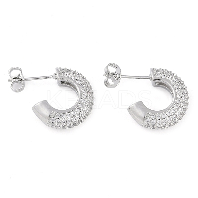 Brass Pave Clear Cubic Zirconia Stud Earrings for Women EJEW-S225-11P-01-1