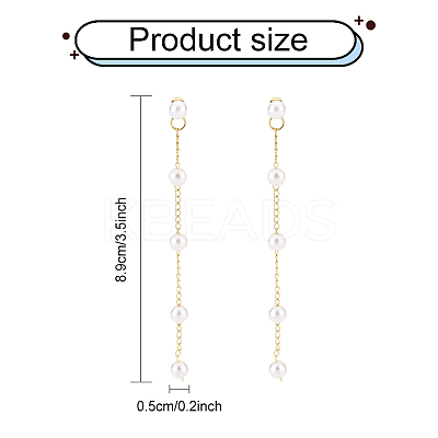 1 Pairs ABS Plastic Imitation Pearl Beaded Tassel Dangle Stud Earrings EJEW-AN0001-52-1