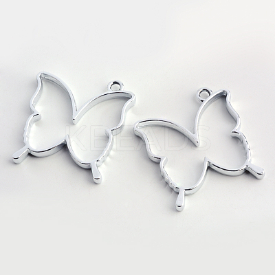 Rack Plating Alloy Butterfly Open Back Bezel Pendants PALLOY-S047-34D-FF-1