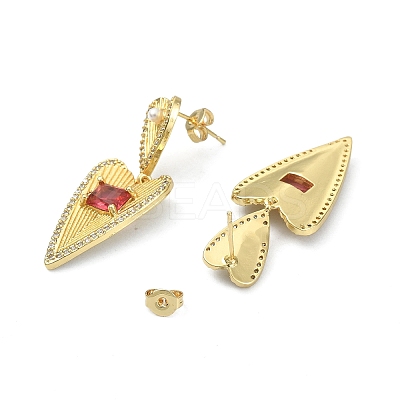 Heart Clear Cubic Zirconia Dangle Stud Earrings EJEW-F311-03G-1