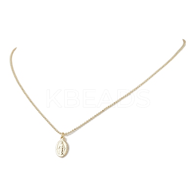 Brass Ball Chain Oval Virgin Mary Pendant Necklaces for Women NJEW-JN05120-1
