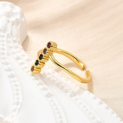 Brass Micro Pave Cubic Zirconia Cuff Rings for Women RJEW-H247-17G-1