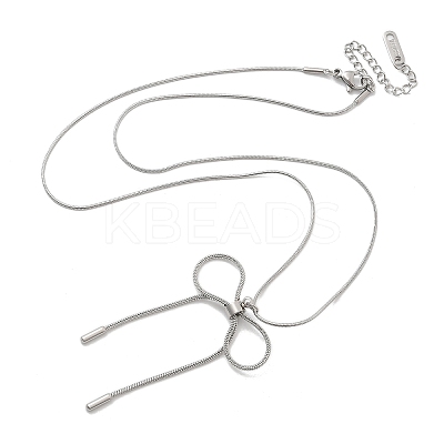Anti-Tarnish 304 Stainless Steel Bowknot Pendant Round Snake Chain Necklaces for Women NJEW-Z044-10P-1