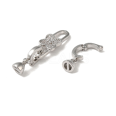 Brass Micro Pave Clear Cubic Zirconia Fold Over Clasps KK-B079-02P-1