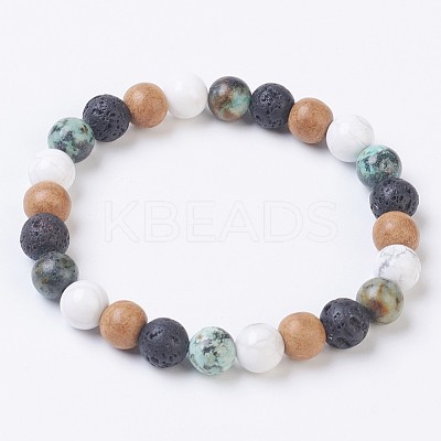 Natural African Turquoise(Jasper) Stretch Bracelets BJEW-JB03682-03-1