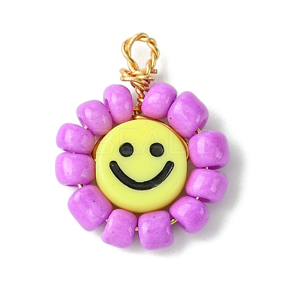 Acrylic Glass Seed Beaded Pendants PALLOY-MZ00294-03-1