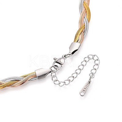 6.5MM 3-Color 304 Stainless Steel Braided Herringbone Chain Necklaces NJEW-N058-17GPRG-1