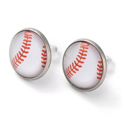 Sport Balls Glass & 304 Stainless Steel Stud Earrings for Women LS-EJEW-H005-01P-05-1