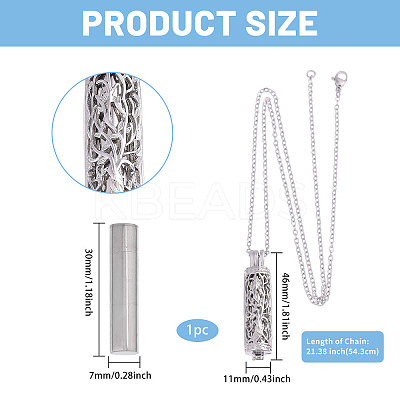 1Pc 304 Stainless Steel Tree of Life Hollow Column Pendant Pet Urn Ashes Necklaces NJEW-CA0001-28P-1