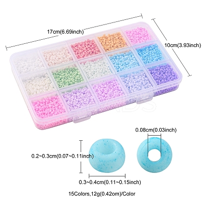 5250Pcs 15 Colors 8/0 Opaque Frosted Glass Seed Beads SEED-YW0001-74-A-1