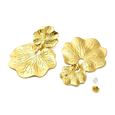 Fold Leaf 304 Stainless Steel Stud Earrings for Women EJEW-A117-01G-1