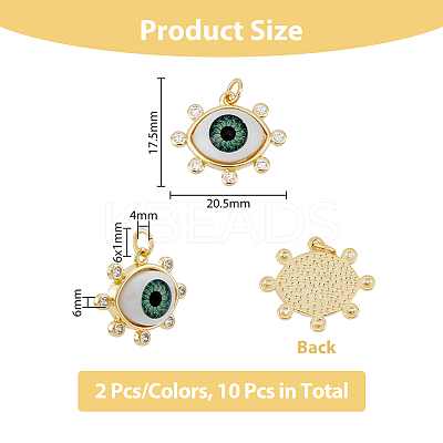 10Pcs 5 Colors Brass Micro Pave Clear Cubic Zirconia Pendants ZIRC-DC0001-21-1
