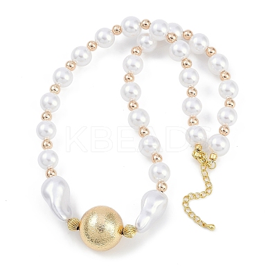 Rack Plating Brass & ABS Imitation Pearl Beaded Necklaces NJEW-P317-13C-G-1