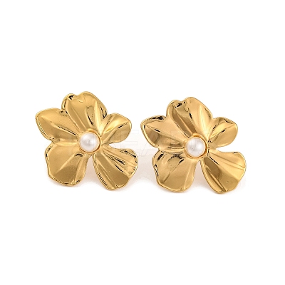 304 Stainless Steel with Plastic Imitation Pearl Stud Earrings for Women EJEW-Z057-04G-1