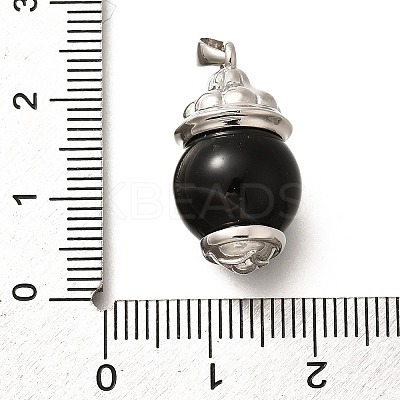Brass & Natural Black Agate(Dyed & Heated) Pendants KK-Q043-22P-1