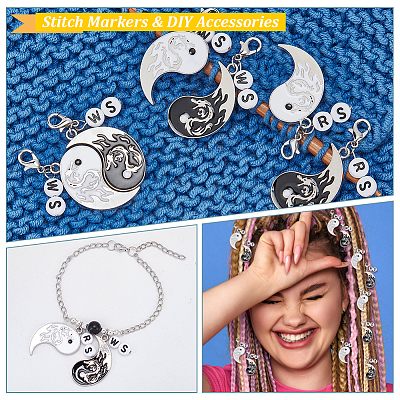 Alloy Enamel Yin Yang with Dragon Pendant Locking Stitch Markers HJEW-AB00088-1