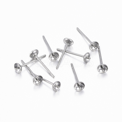 Tarnish Resistant 304 Stainless Steel Post Stud Earring Settings For Half Drilled Beads LS-STAS-H376-93-1