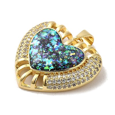 Rack Plating Brass Micro Pave Cubic Zirconia with Synthetic Opal Pendants KK-D088-08G-1