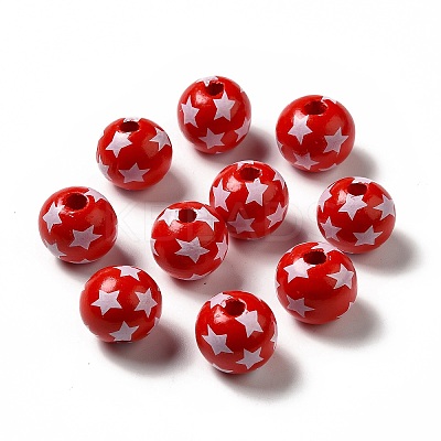 Independence Day Theme Printed Natural Wooden Beads WOOD-L020-B06-1
