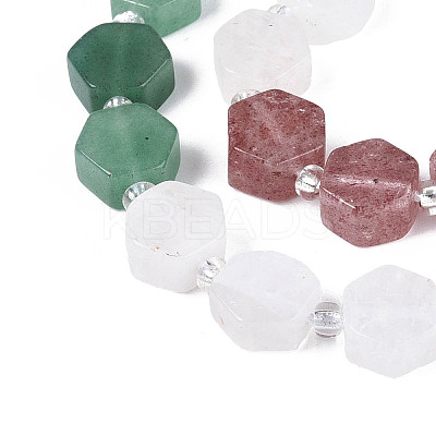 Natural Strawberry Quartz & Rainbow Moonstone & Green Aventurine Beads Strands G-T144-17B-02-1