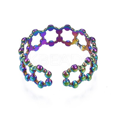 304 Stainless Steel Hexagon Cuff Ring RJEW-N038-082-1