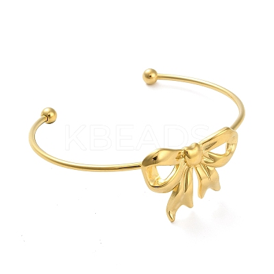 304 Stainless Steel Bowknot Cuff Bangles for Women AJEW-R100-01B-G-1